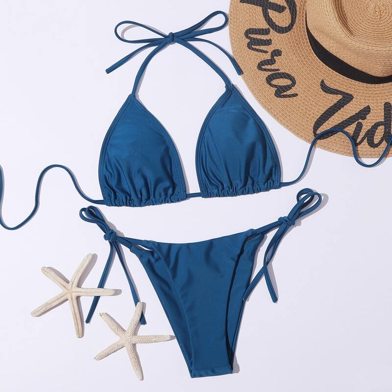 

Triangle Tie Side Bikini Swimsuit, Blue