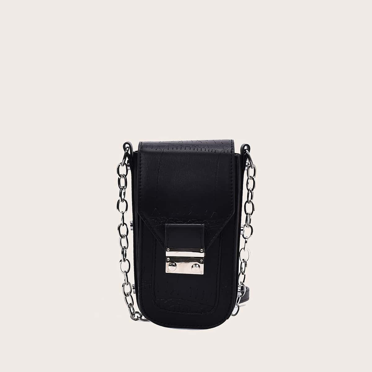 

Flap Chain Phone Bag, Black
