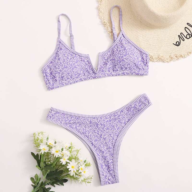 

Ditsy Floral V Wired Bikini Swimsuit, Lilac purple