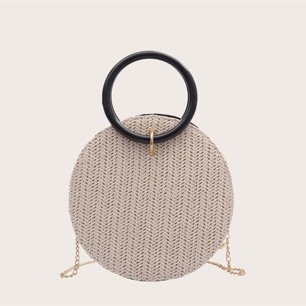 

Braided Round Shaped Satchel Bag, Beige