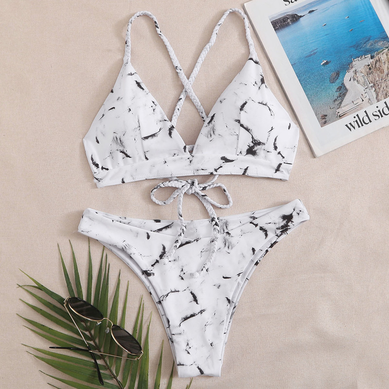 

Marble High Leg Bikini Swimsuit, White