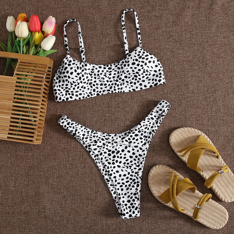 

Dalmatian High Leg Bikini Swimsuit, Black and white