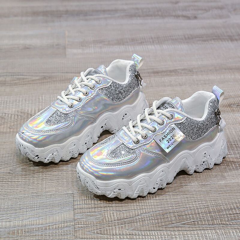 

Holographic Glitter Detail Chunky Sneakers, Silver