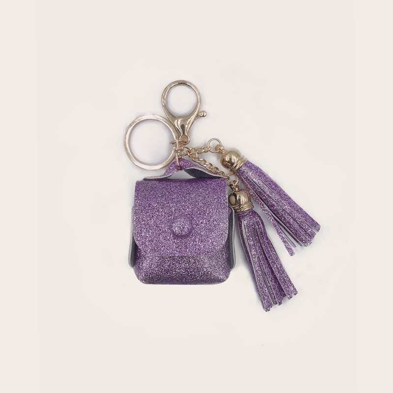 

1pc Tassel Detail Glitter AirPods Case, Purple