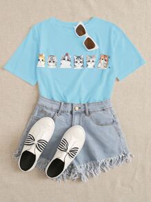 Cartoon Graphic Short Sleeve Tee - Blue - View 1