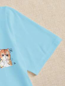 Cartoon Graphic Short Sleeve Tee - Blue - View 5