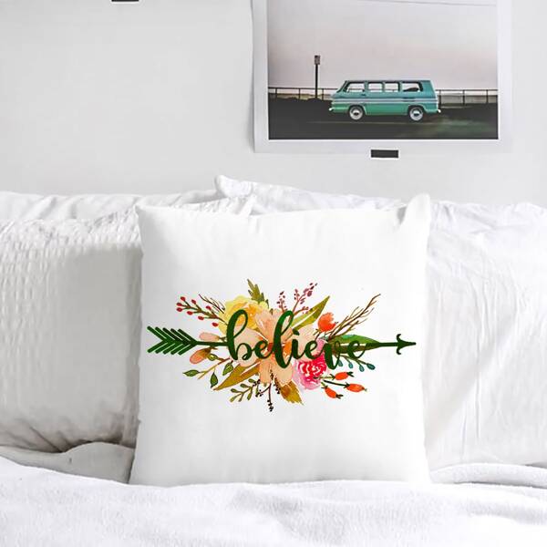 

1pc Flower Print Cushion Cover Without Filler, Multicolor