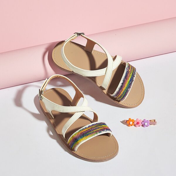 

Toddler Girls Sequin Decor Cross Strap Sandals, White