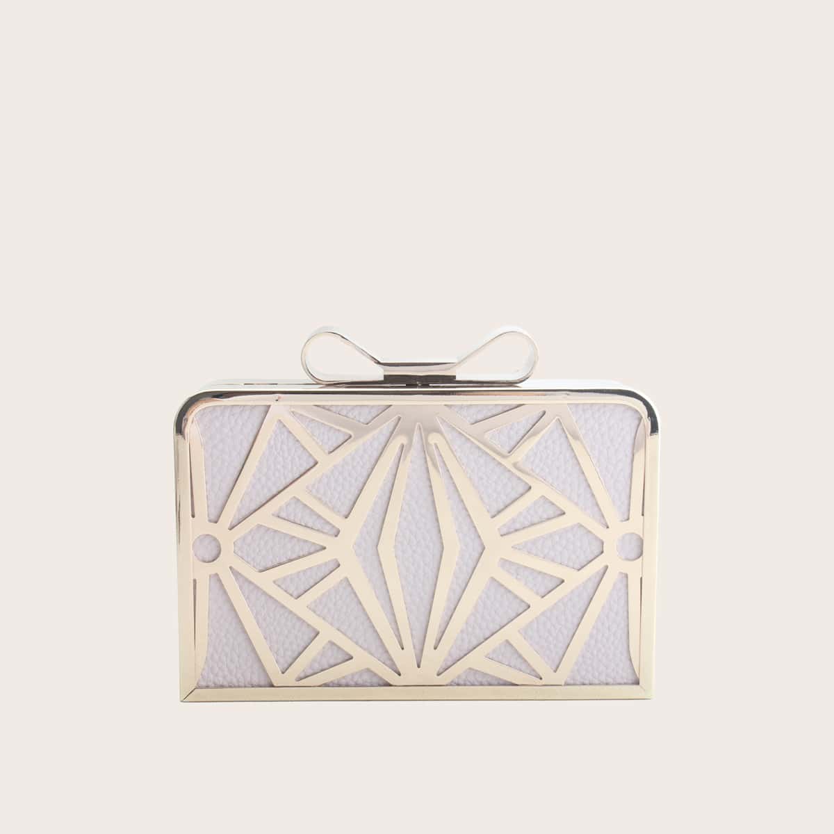 

Metal Decor Chain Box Bag, White