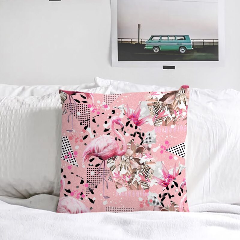 

1pc Flamingo Print Cushion Cover Without Filler, Pink