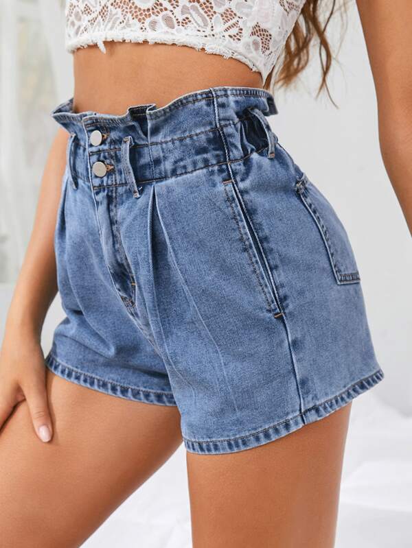 denim shorts with ruffle waist