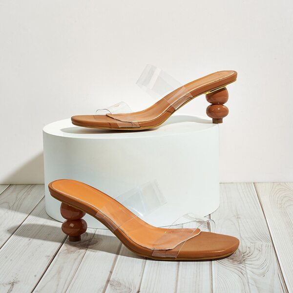 

Clear Ball Shaped Heeled Mules, Brown