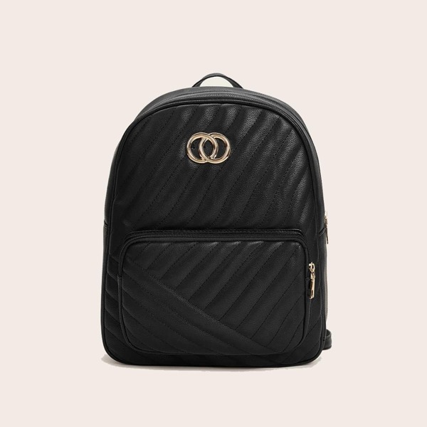 

Stitch Detail Curved Top Backpack, Black