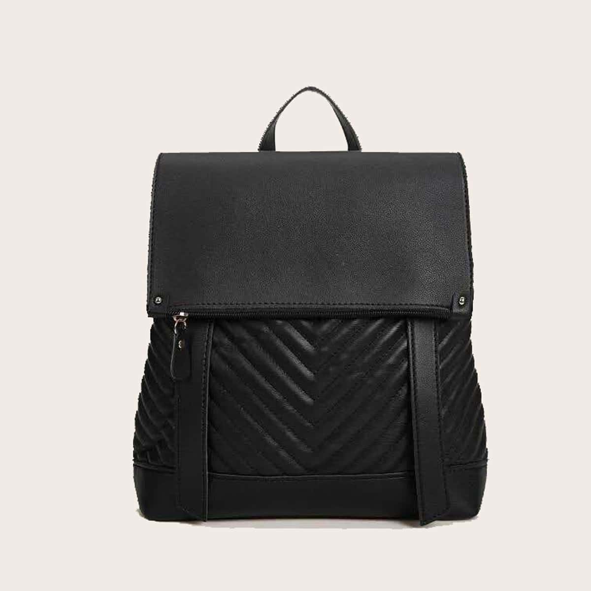 

Stitch Detail Flap Backpack, Black