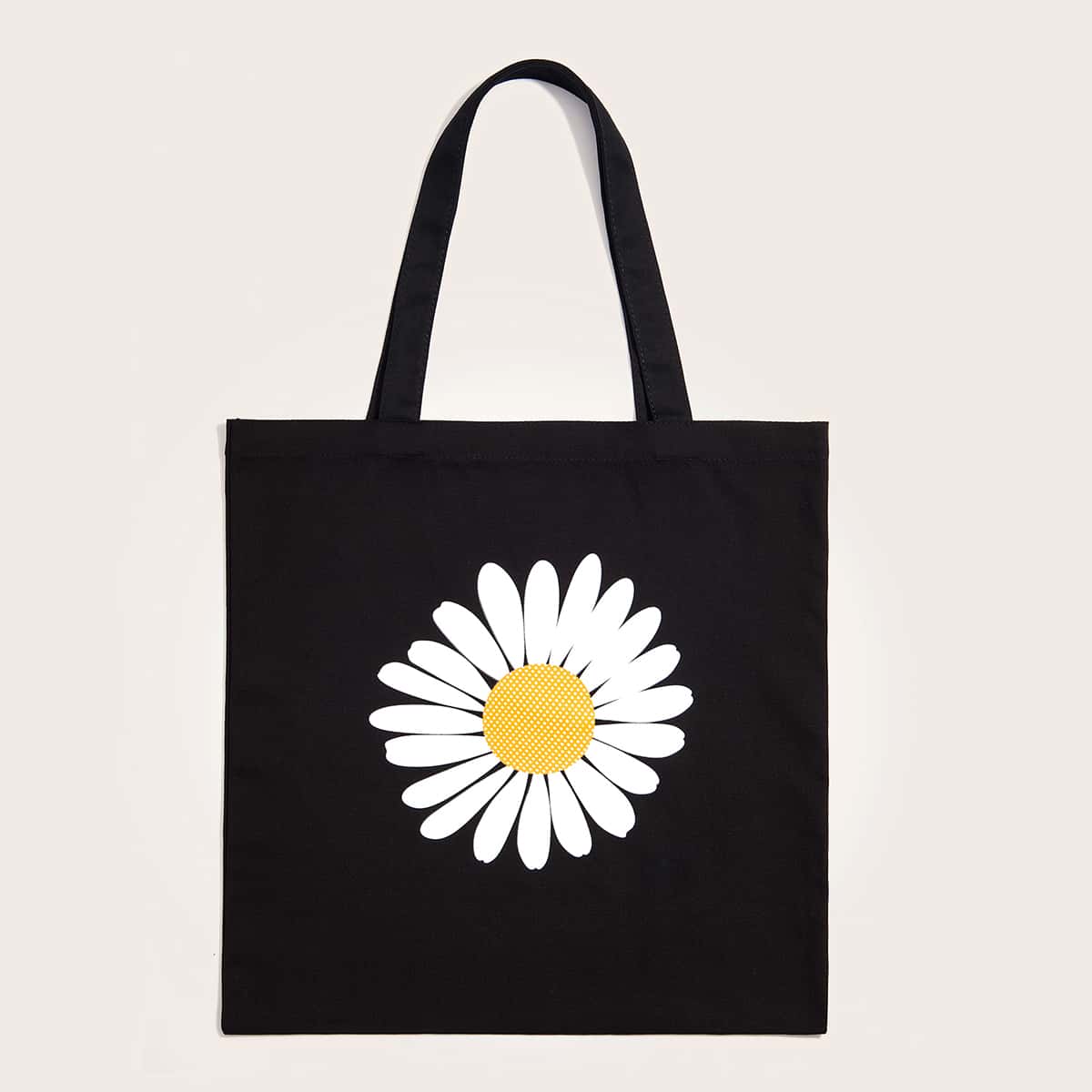 

Daisy Floral Graphic Tote Bag, Black