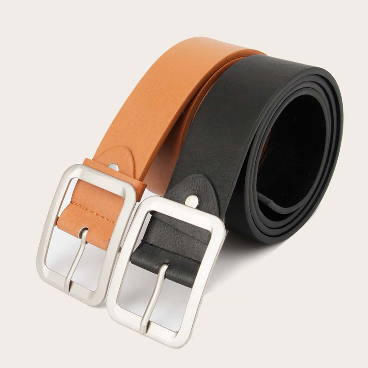 

2pcs Guys Metal Buckle Belt, Multicolor