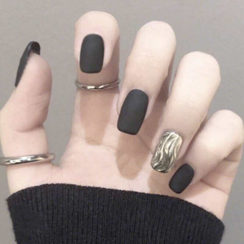 

24pcs Frosted Fake Nail & Double-sided Tape, Black