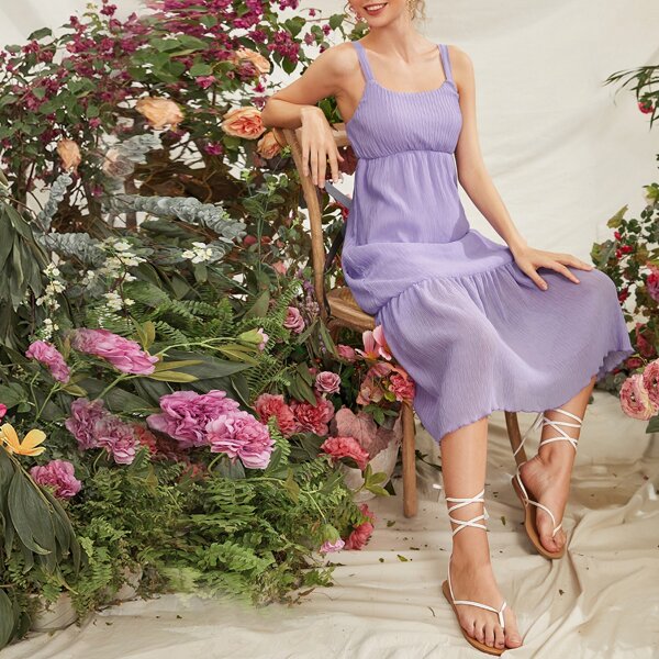 

Lettuce Trim Ruffle Hem Cami Dress, Purple