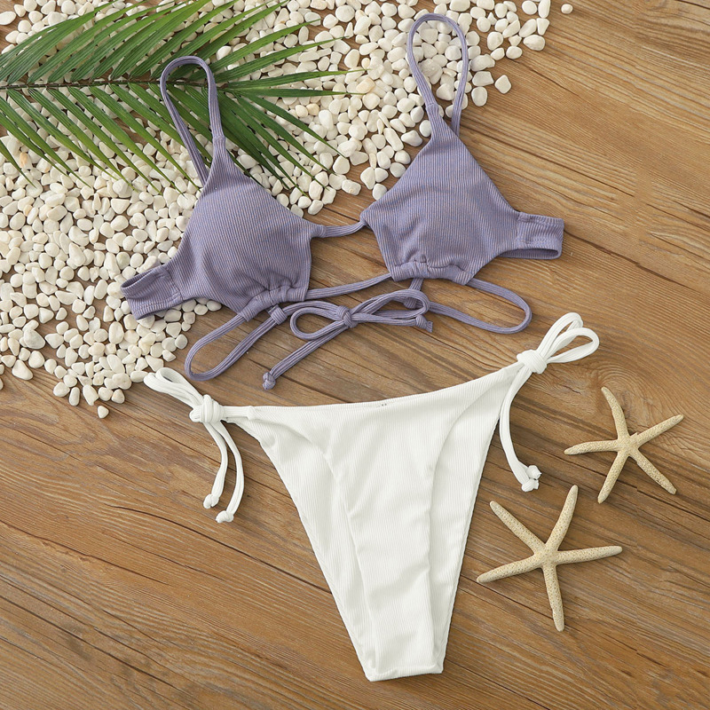 

Rib Cut-out Tie Side Bikini Swimsuit, Multicolor