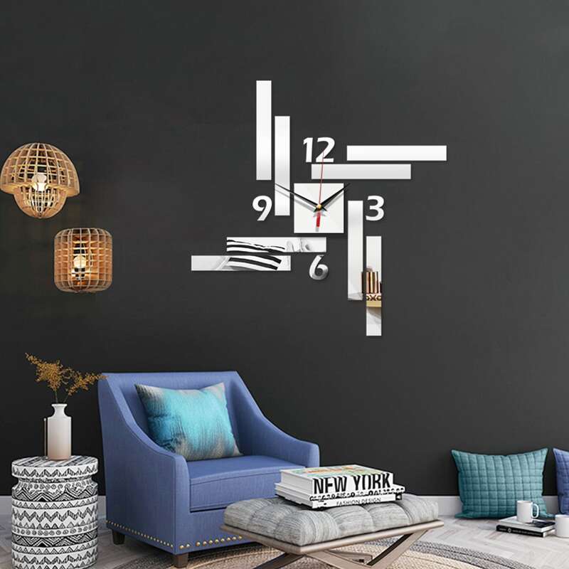 

1set Geometric Mirror Surface Wall Clock, Multicolor