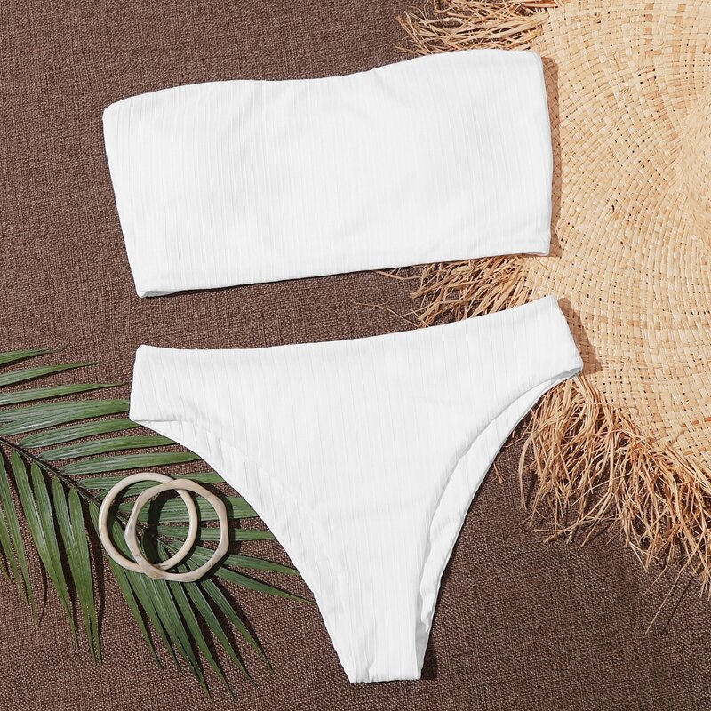 

Rib Bandeau Bikini Swimsuit, White