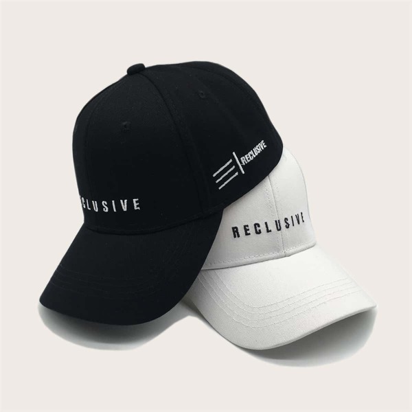 

2pcs Men Letter Embroidery Baseball Cap, Black and white