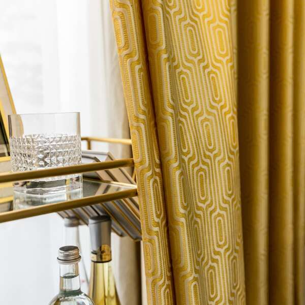 

1pc Geometric Pattern Curtain, Gold