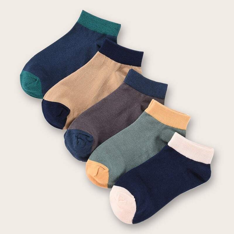 

5pairs Guys Color Block Socks, Multicolor