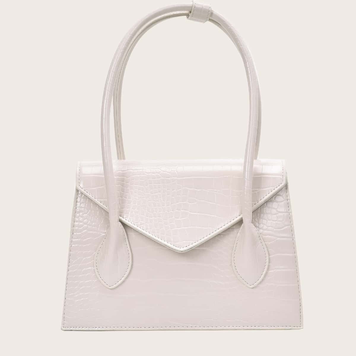 

Croc Embossed Shoulder Bag, White