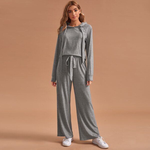 

Hooded Drawstring Waist PJ Set, Grey