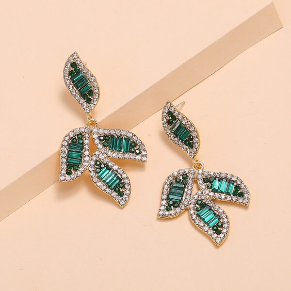 

Rhinestone Leaf Drop Earrings, Green