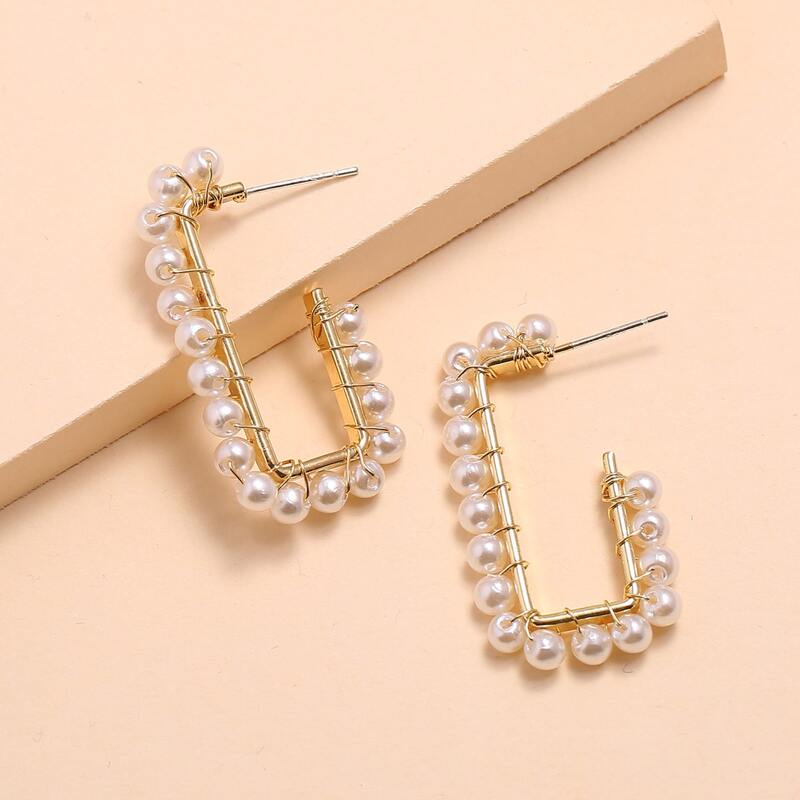 

Faux Pearl Cuff Hoop Earrings, Multicolor