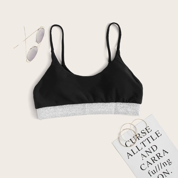 

Glitter Trim Bikini Top, Black