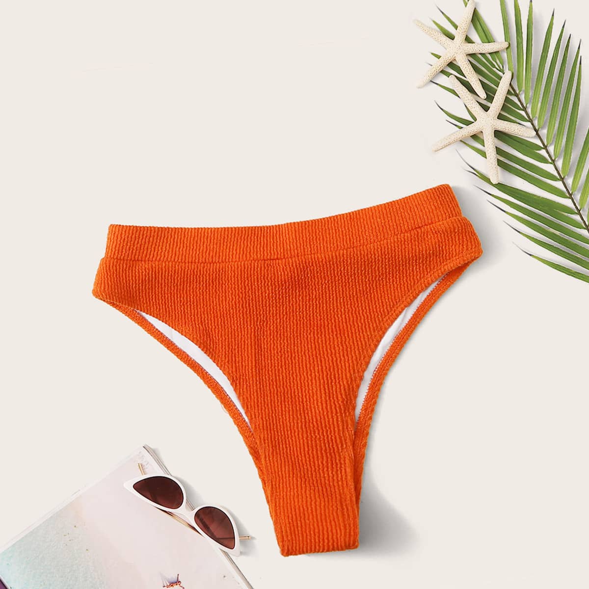 

Textured High Waisted Bikini Panty, Orange bright