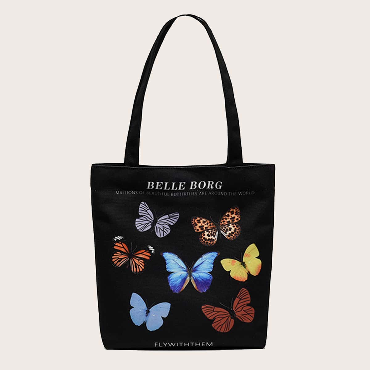

Butterfly Print Tote Bag, Black