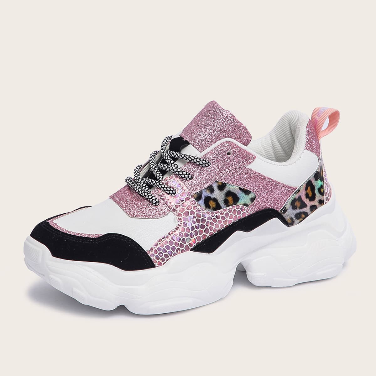 

Glitter Decor Decor Lace-up Front Chunky Sneakers, Multicolor