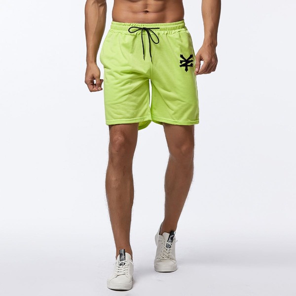 

Men Neon Lime Drawstring Waist Track Shorts, Green bright