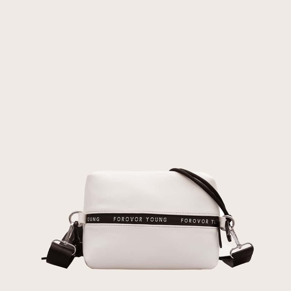

Slogan Print Crossbody Bag, White