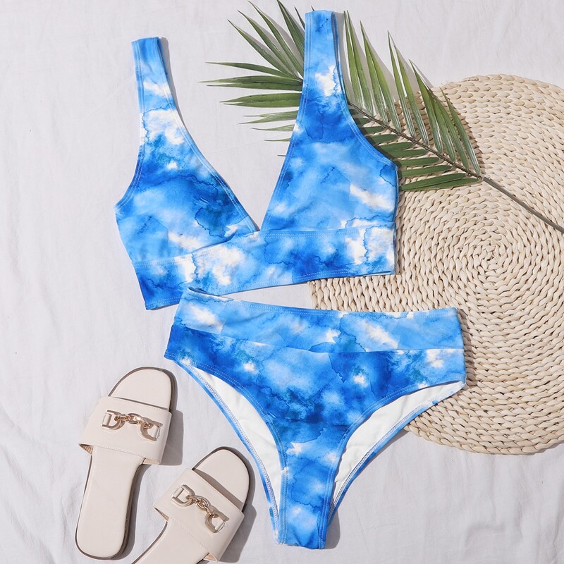 

Tie Dye High Waisted Bikini Swimsuit, Blue