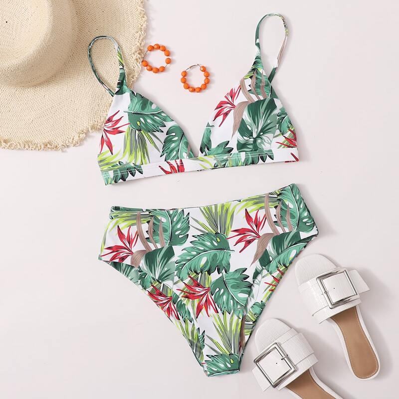 

Tropical Triangle High Waisted Bikini Swimsuit, Green