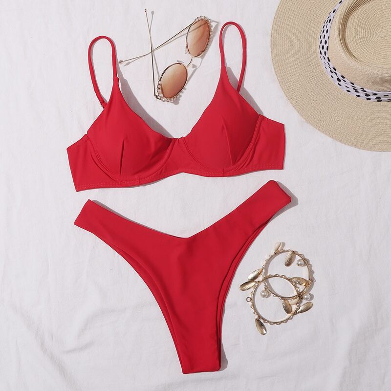 

Underwire High Leg Bikini Swimsuit, Red
