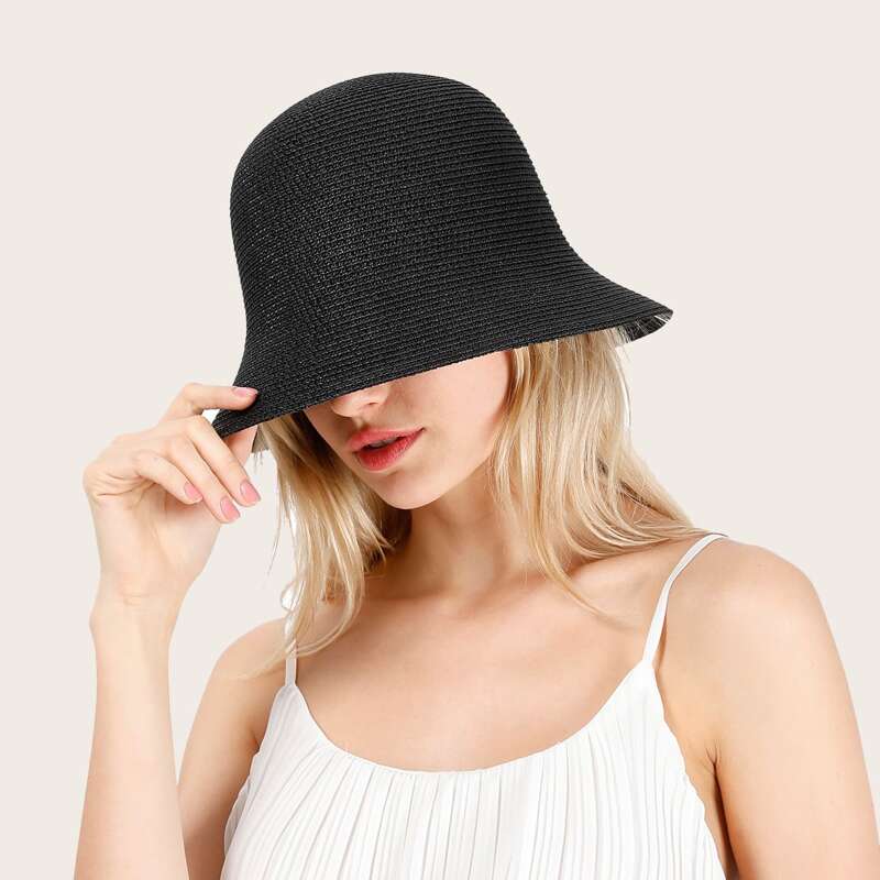 

Simple Solid Straw Hat, Black