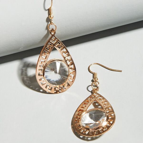 

Rhinestone Water Drop Earrings, Gold
