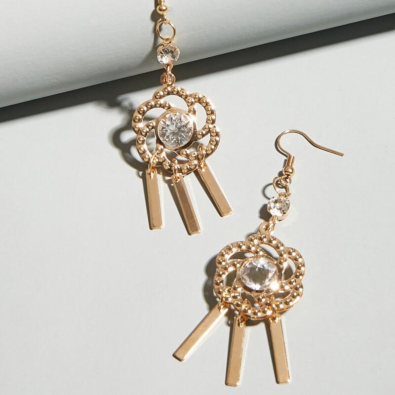 

Rhinestone Flower Drop Earrings, Gold