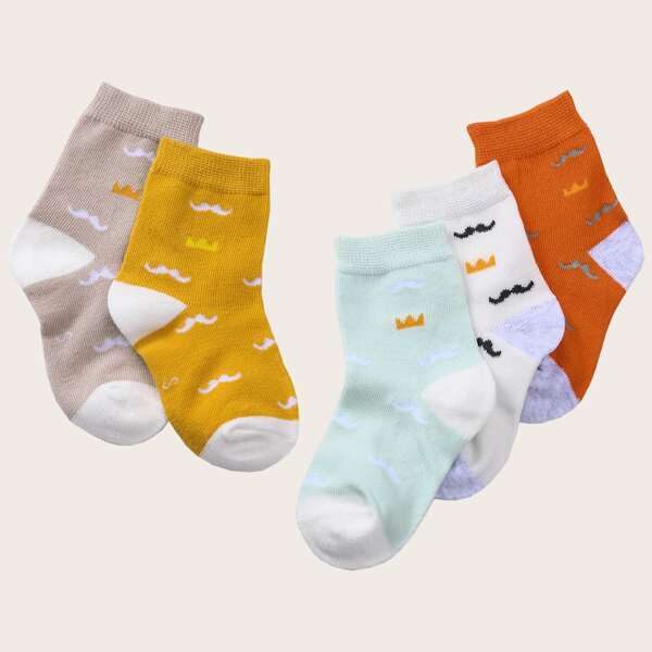 

5pairs Toddler Kids Moustache Pattern Socks, Multicolor