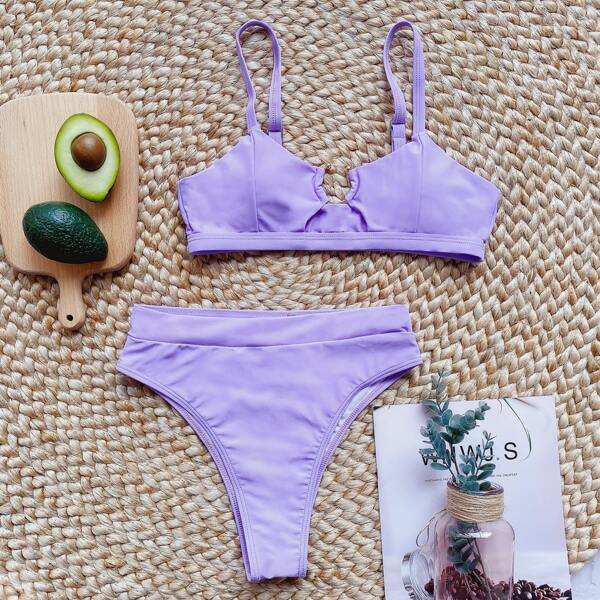 

Ring Linked High Waisted Bikini Swimsuit, Purple