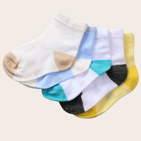 

5pairs Toddler Kids Color Block Socks, Multicolor