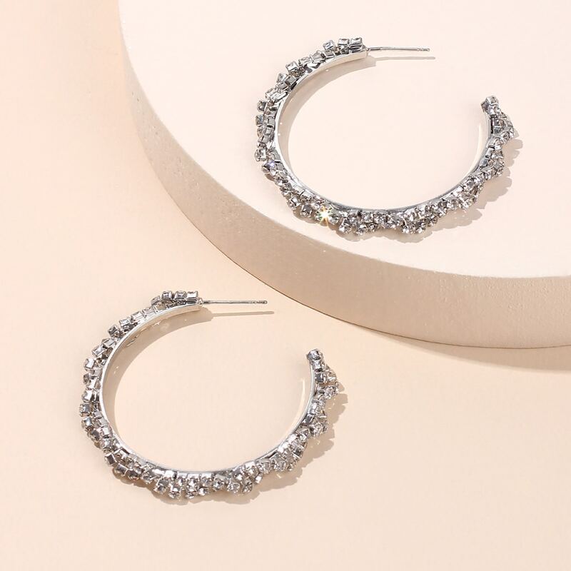 

Rhinestone Cuff Hoop Earrings, Silver