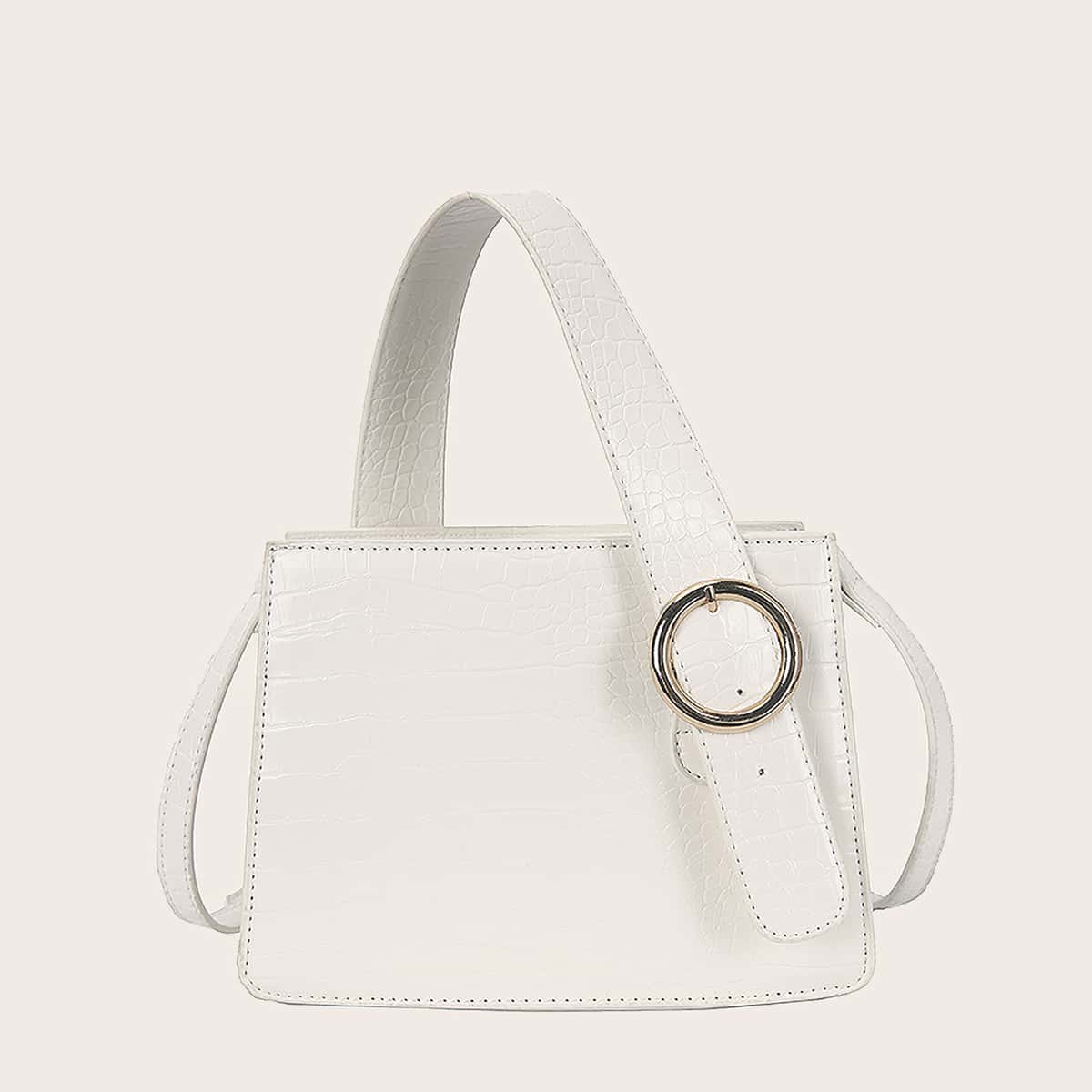

Croc Embossed Satchel Bag, White