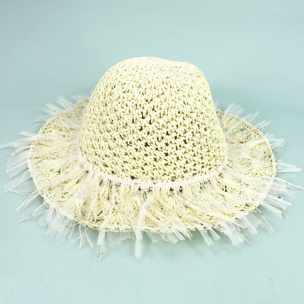 

Girls Mesh Panel Straw Hat, Beige